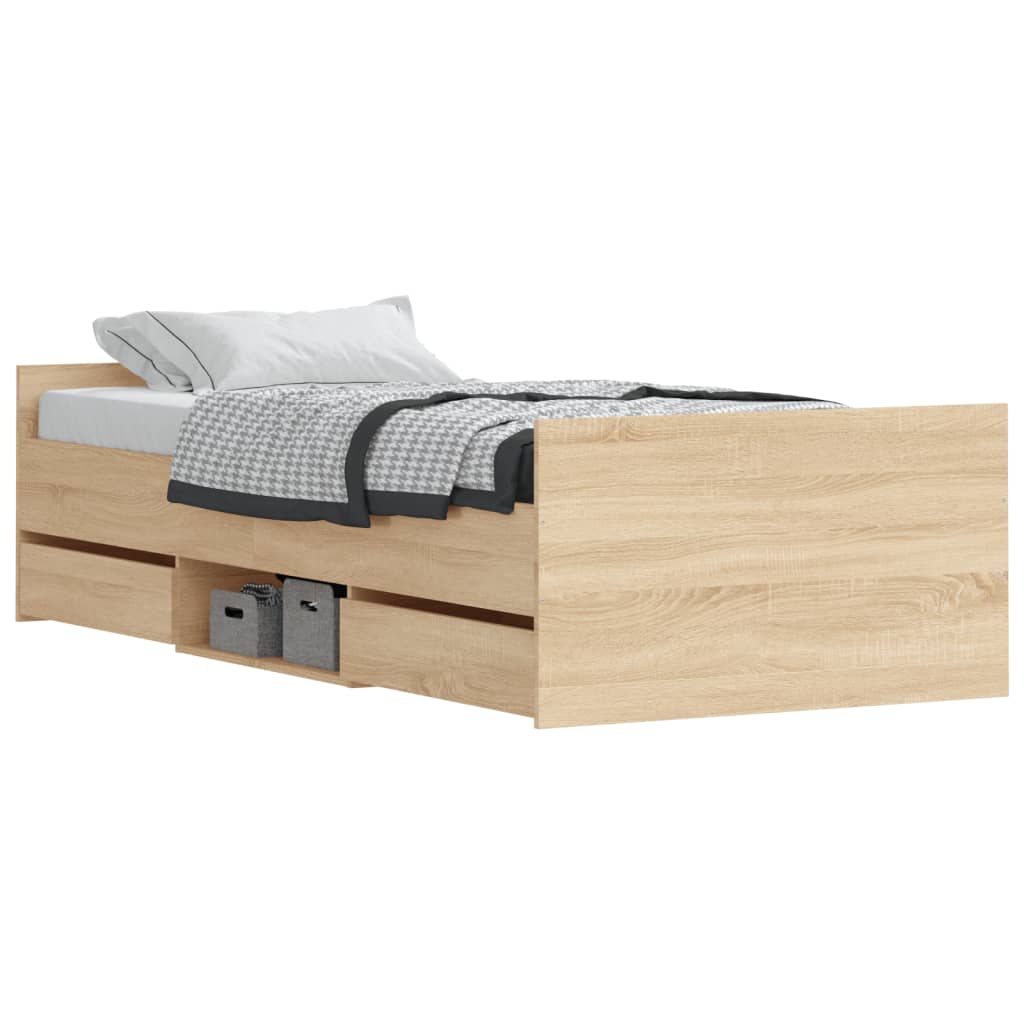 Braga Wooden Single Bed With Drawers In Sonoma Oak