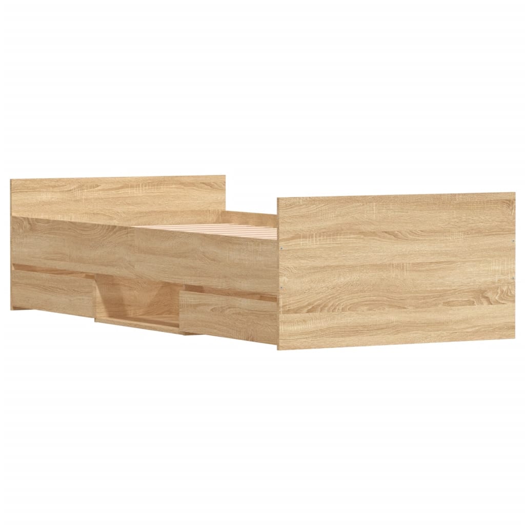 Braga Wooden Single Bed With Drawers In Sonoma Oak