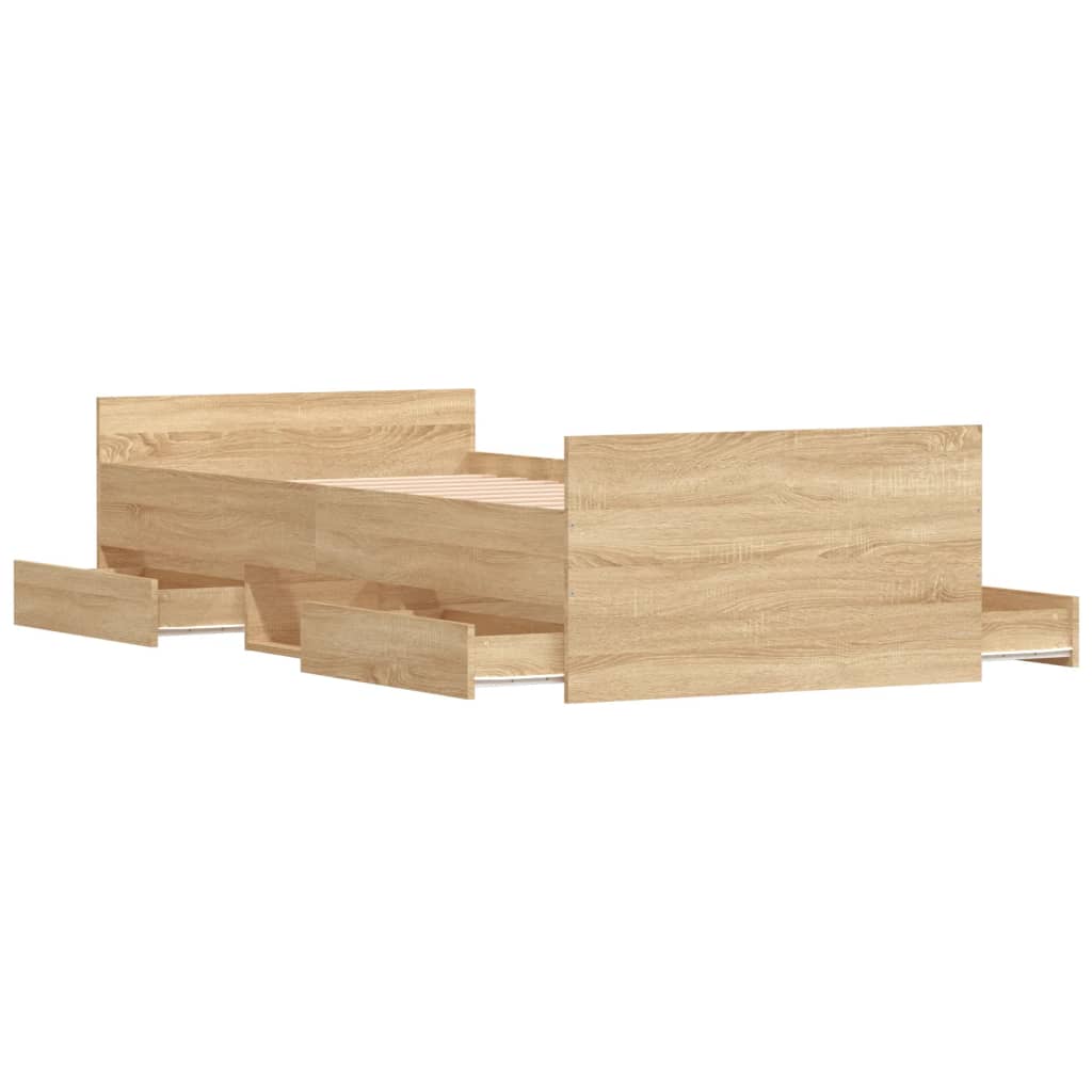 Braga Wooden Single Bed With Drawers In Sonoma Oak