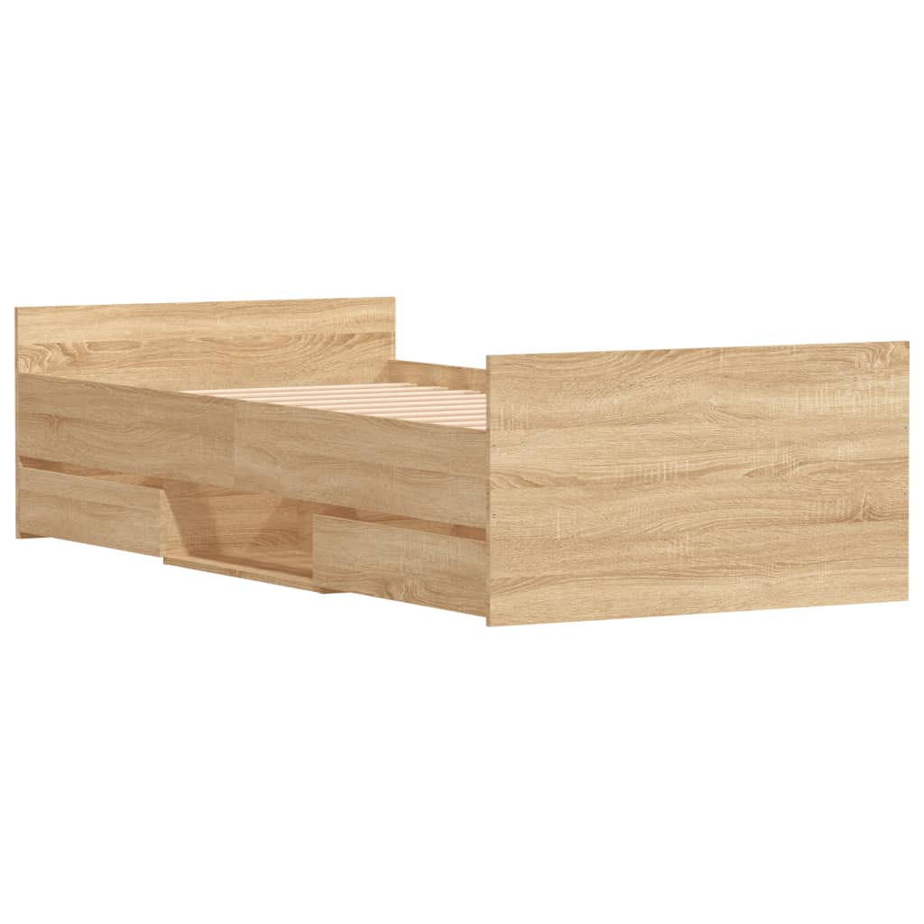 Braga Wooden Single Bed With Drawers In Sonoma Oak