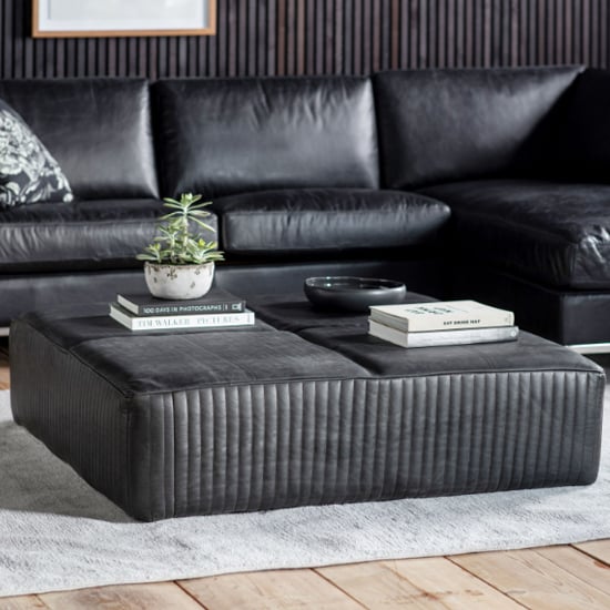 Product photograph of Braham Upholstered Leather Ottoman Coffee Table In Black from Furniture in Fashion