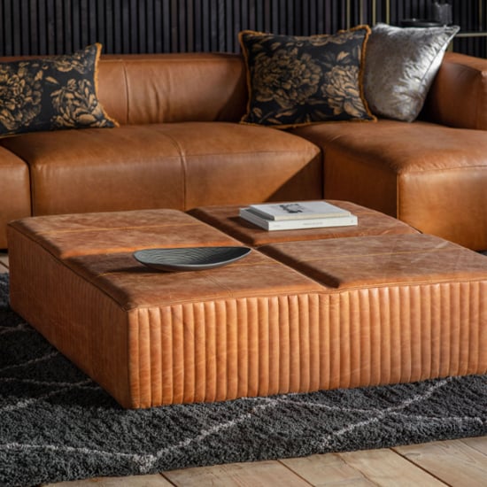 Product photograph of Braham Upholstered Leather Ottoman Coffee Table In Brown from Furniture in Fashion