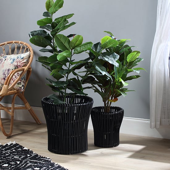 Photo of Braila set of 2 rattan plant baskets in black