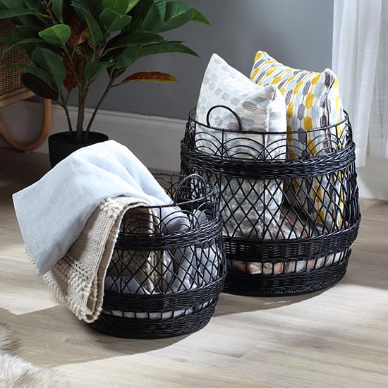 Product photograph of Braila Set Of 2 Rattan Storage Baskets In Black from Furniture in Fashion