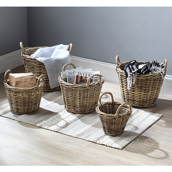 Braila Set Of 5 Rattan Log Baskets In Natural