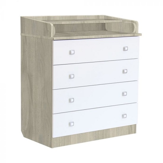 Product photograph of Braize Wooden 4 Drawers Chest With Changing Top In Elm And White from Furniture in Fashion