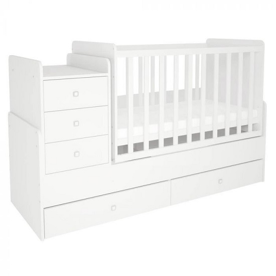 Braize Children Cot Bed In White With Changing Top And Mattress FiF