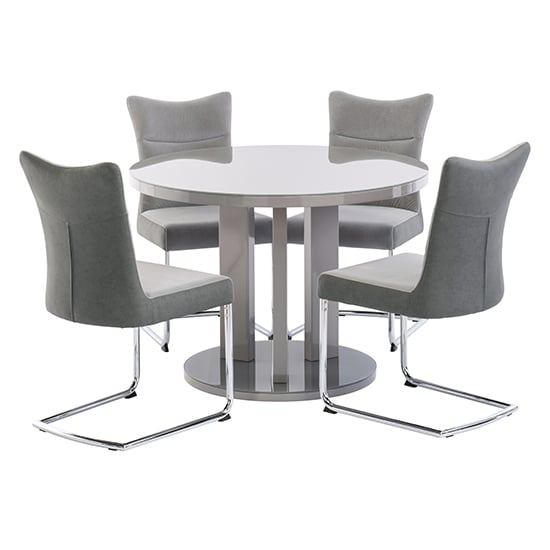Brambee Glass Grey High Gloss Dining Table 4 Pasake Grey Chairs