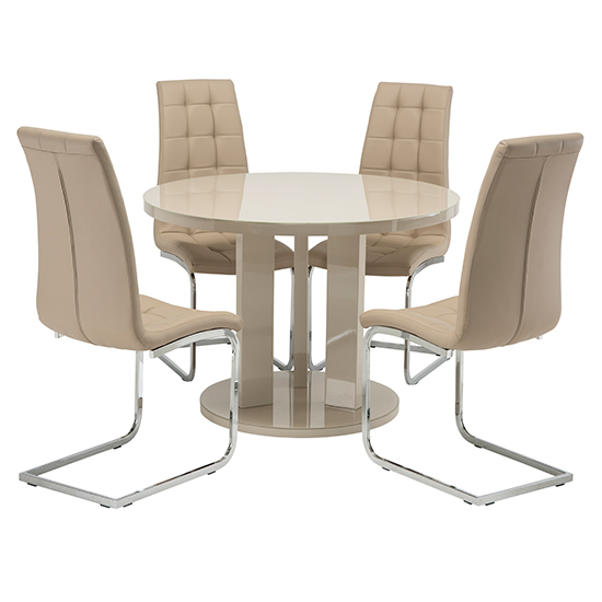 Brambee Glass Latte Gloss Dining Table 4 Moreno Grey Chairs_1
