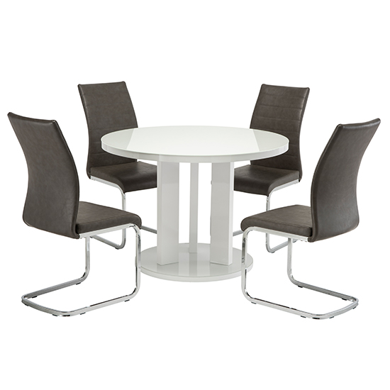 Brambee Glass White Gloss Dining Table 4 Joster Grey Chairs_1