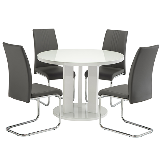 Brambee Glass White Gloss Dining Table 4 Montila Grey Chairs_1