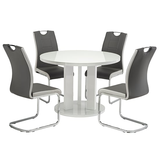 Brambee Glass White Gloss Dining Table 4 Samson Grey Chairs_1