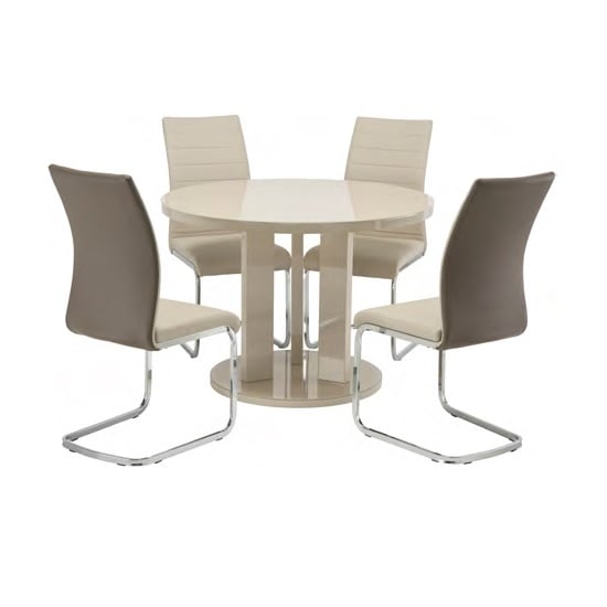 Brambly Glass Round Dining Table In Latte And Ellis Dining Chair