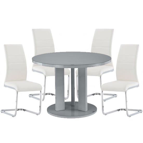 Brambly Grey Gloss Glass Dining Table And 4 Soho White Chairs