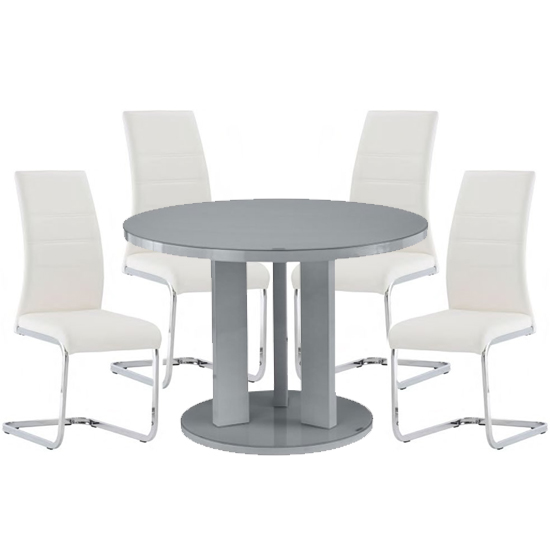 Brambee Grey Gloss Glass Dining Table And 4 Sako White Chairs