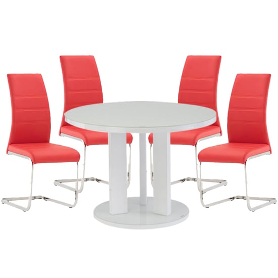 Brambly White Gloss Glass Dining Table And 4 Soho Red Chairs_1