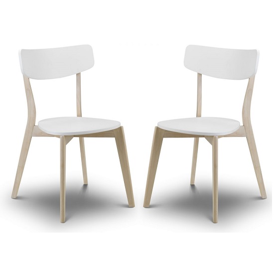 Read more about Calah dining chairs in white with oak effect legs in a pair