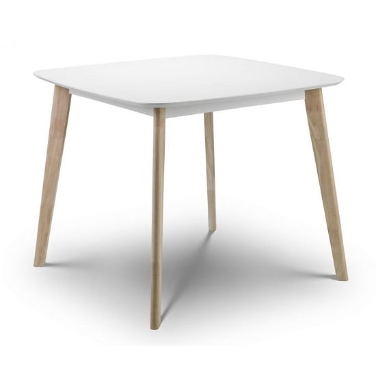 Calah Square Dining Table In White With Oak Effect Base