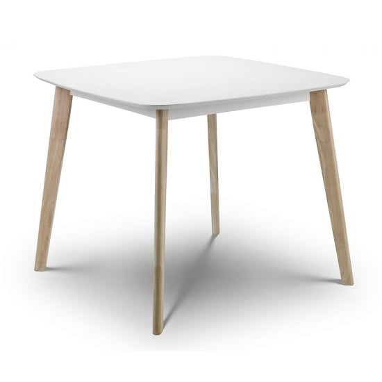 Read more about Calah square dining table in white with oak effect base