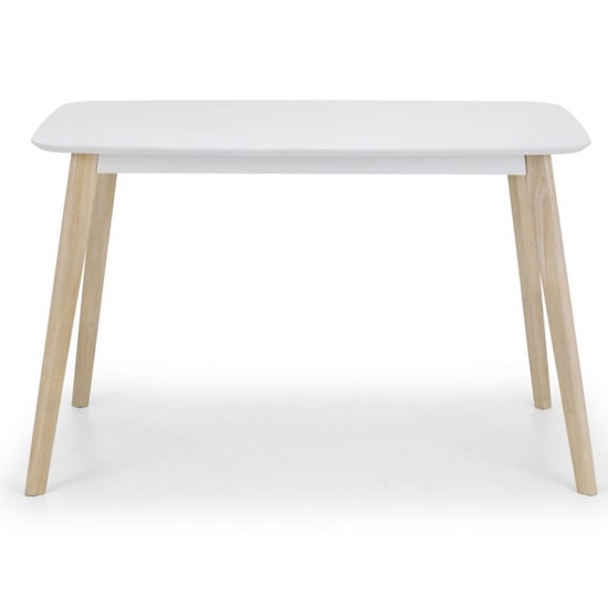 Calah Rectangular Wooden Dining Table In White With Oak Legs_2