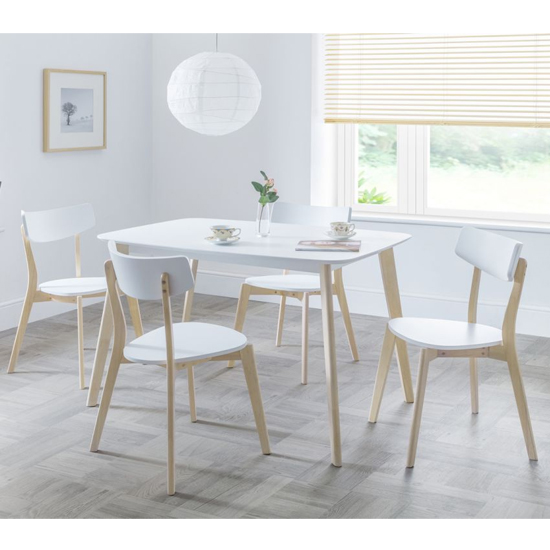 Calah Rectangular Wooden Dining Table In White With Oak Legs_4