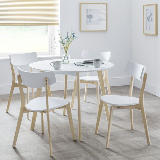 Calah Round Wooden Dining Table In White With Oak Legs_4