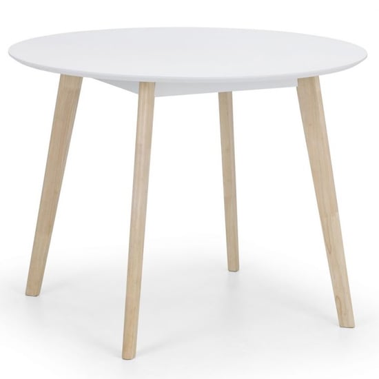 Read more about Calah round wooden dining table in white with oak legs