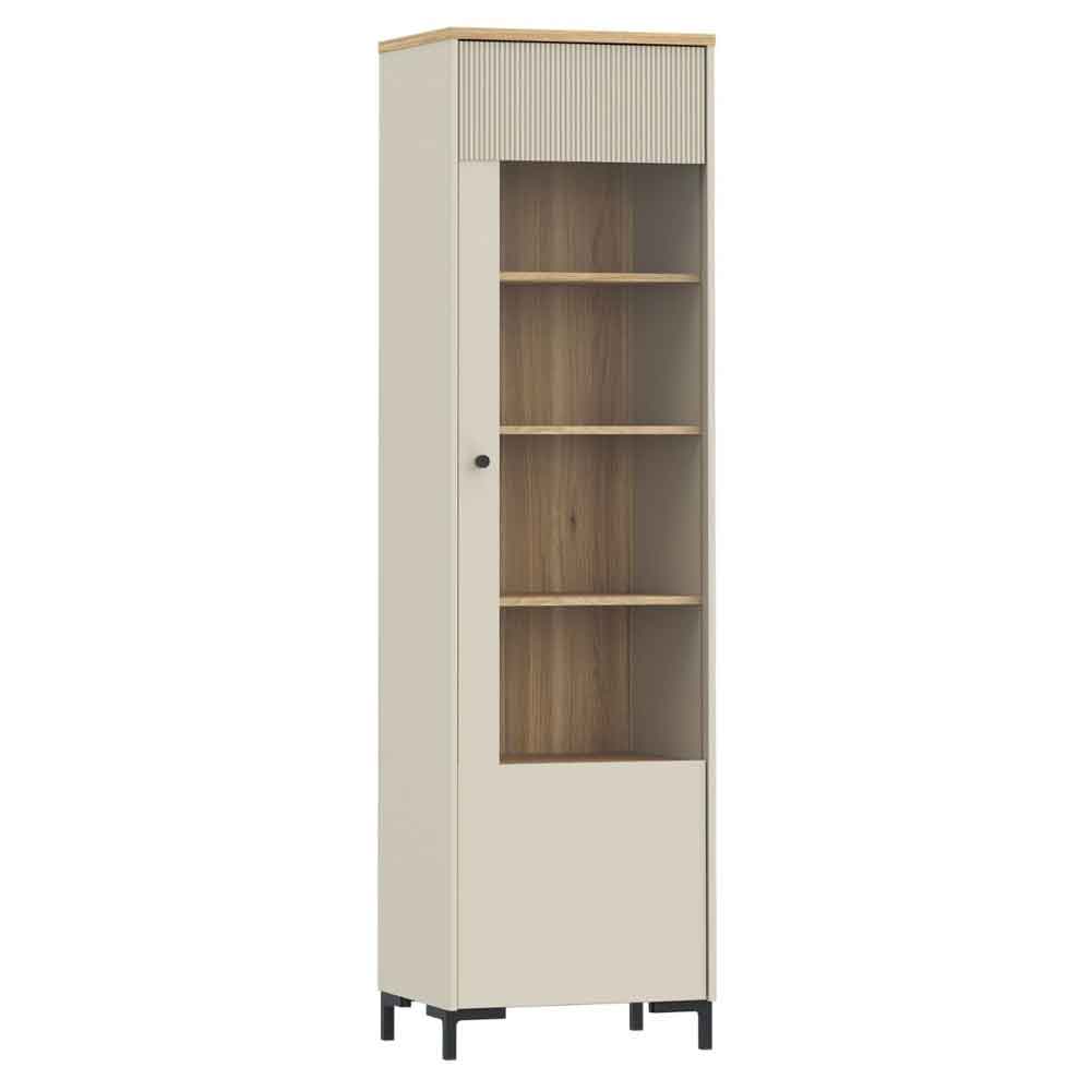 Bramley Tall Wooden Display Cabinet with 1 Door in Mauvella Oak and Sand