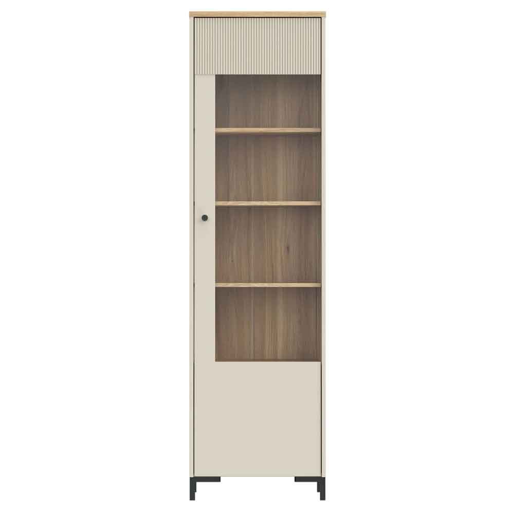 Bramley Tall Wooden Display Cabinet with 1 Door in Mauvella Oak and Sand