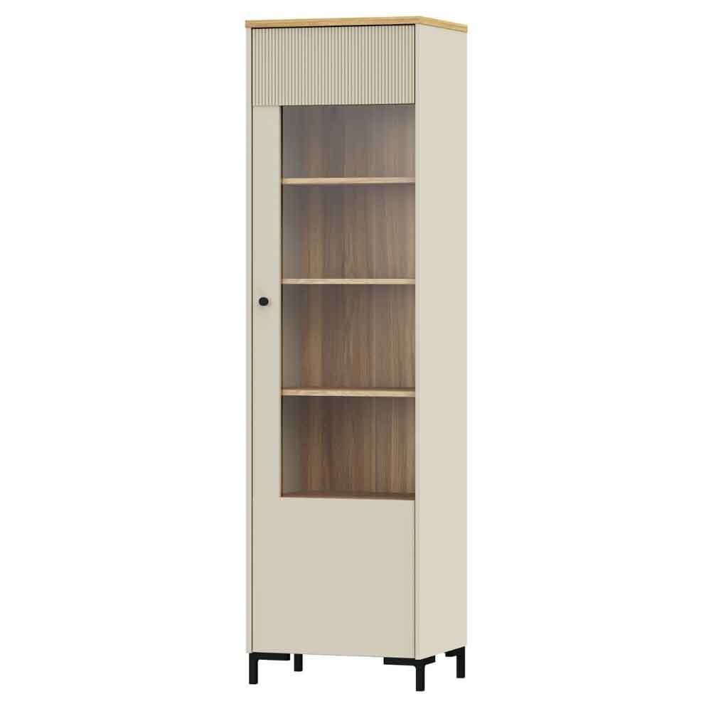 Bramley Tall Wooden Display Cabinet with 1 Door in Mauvella Oak and Sand