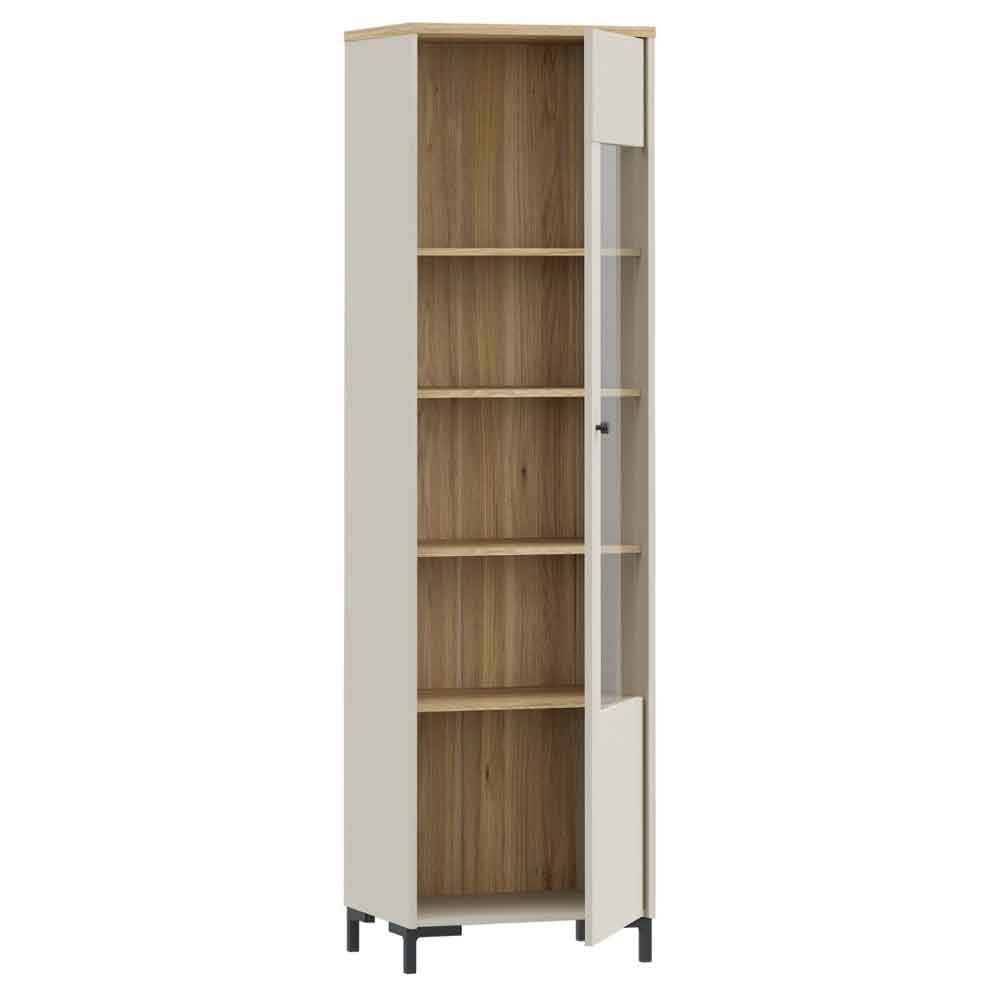 Bramley Tall Wooden Display Cabinet with 1 Door in Mauvella Oak and Sand