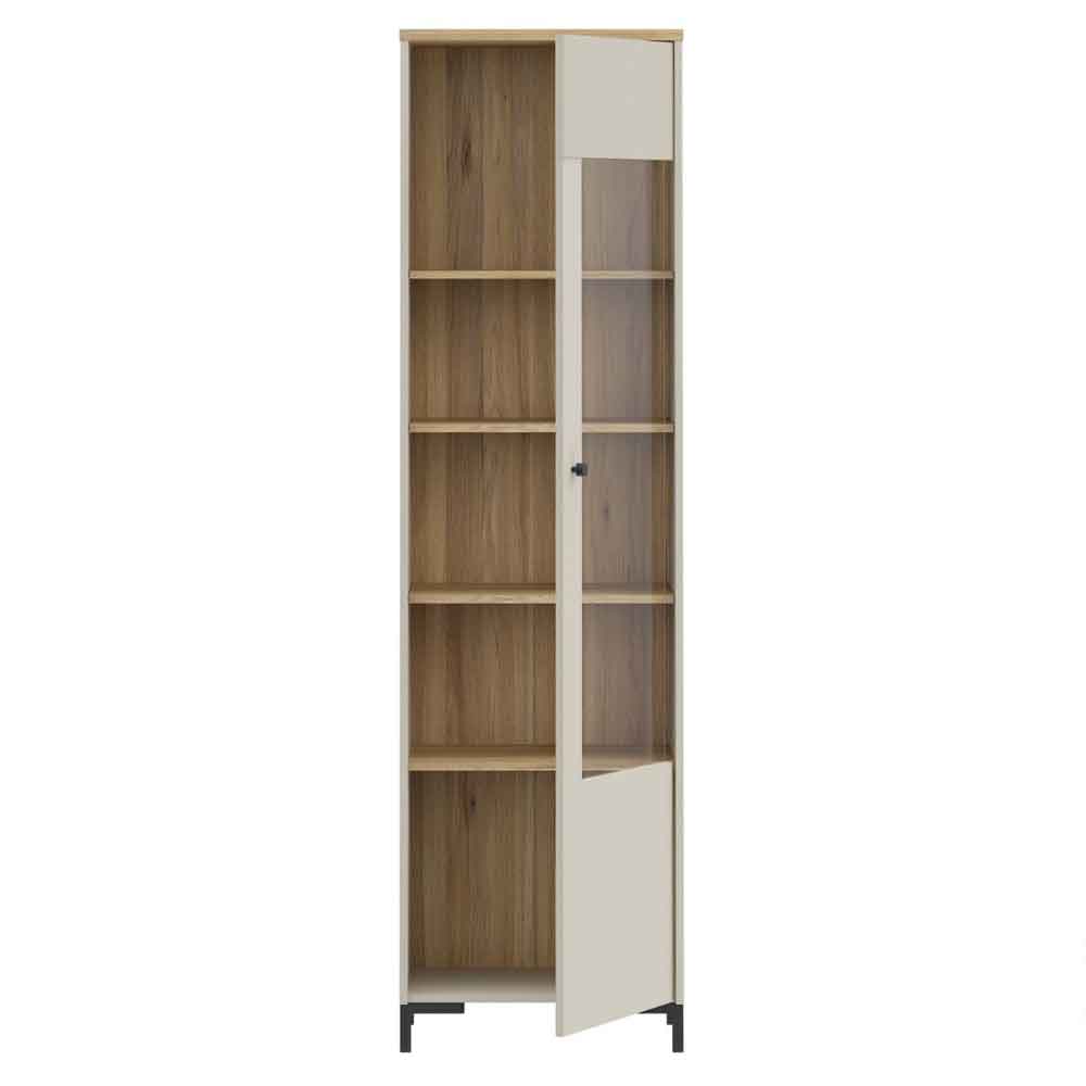 Bramley Tall Wooden Display Cabinet with 1 Door in Mauvella Oak and Sand