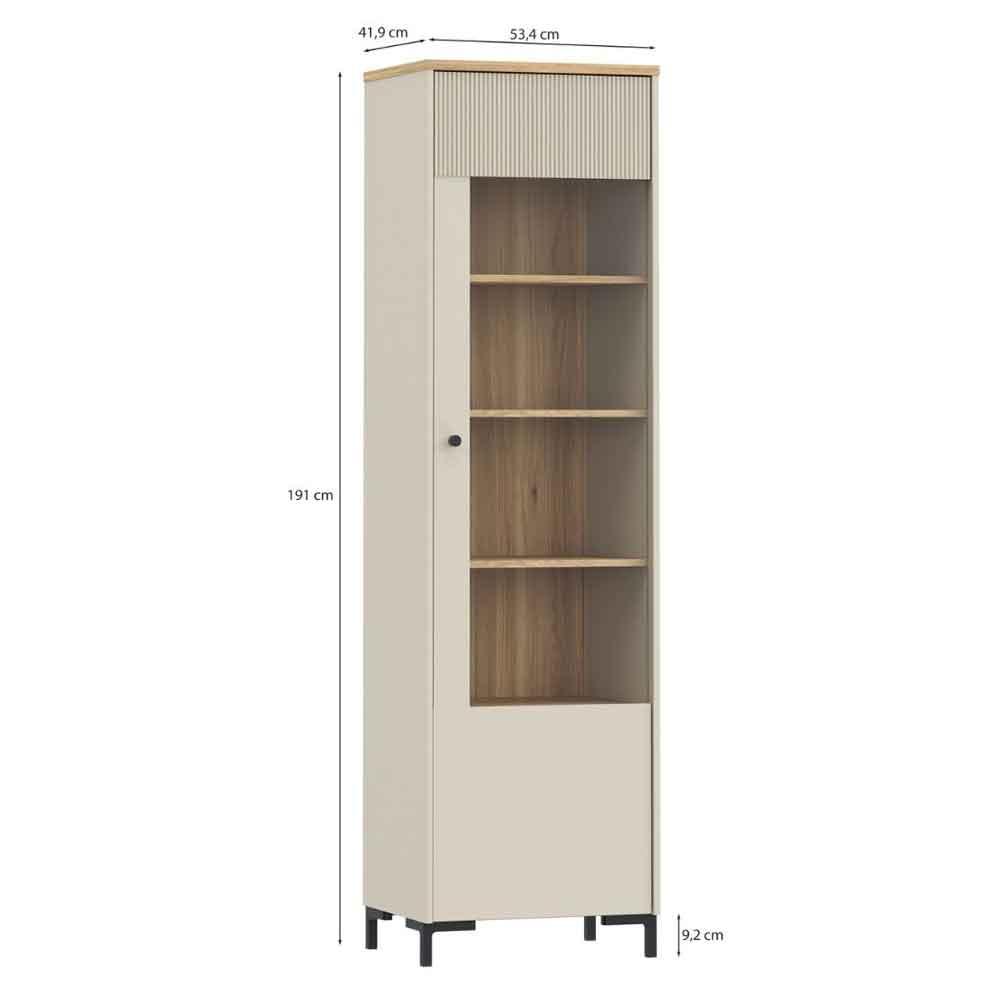 Bramley Tall Wooden Display Cabinet with 1 Door in Mauvella Oak and Sand