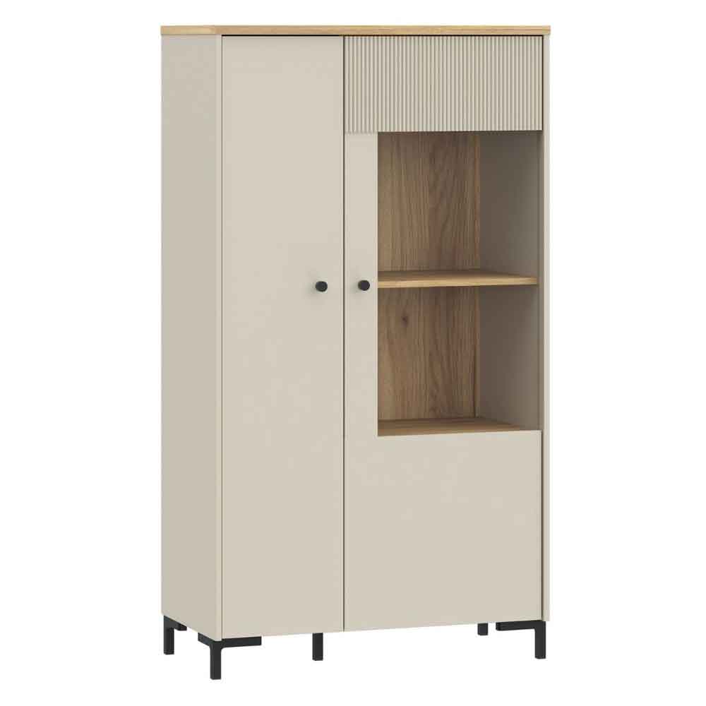 Bramley Wooden Display Cabinet with 2 Doors in Mauvella Oak and Sand