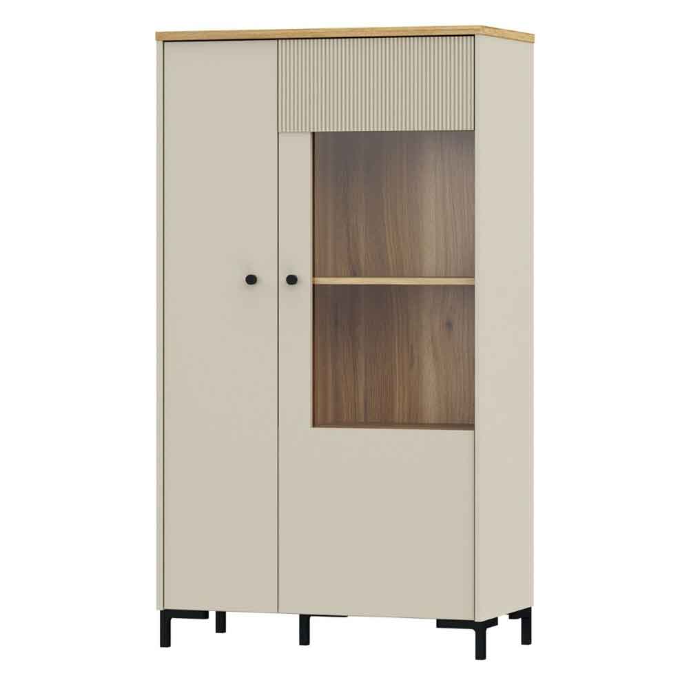 Bramley Wooden Display Cabinet with 2 Doors in Mauvella Oak and Sand