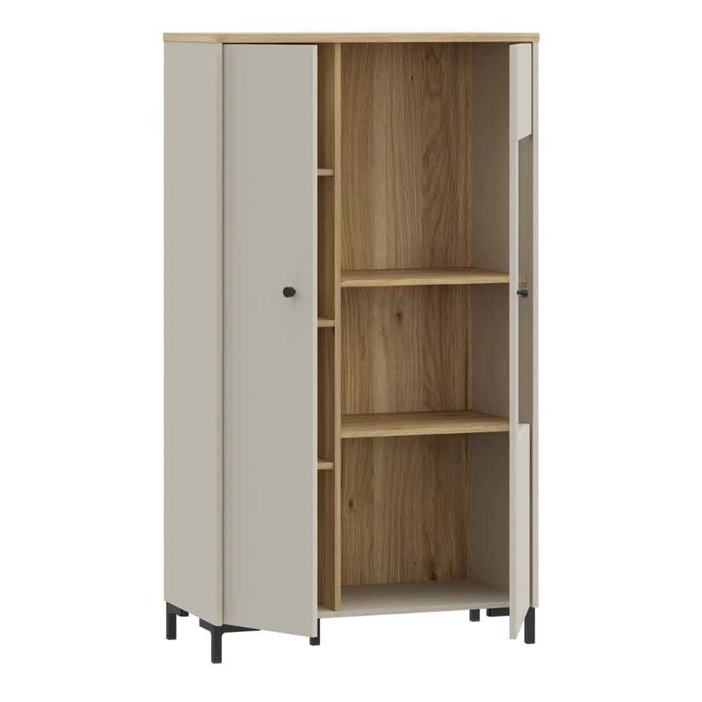 Bramley Wooden Display Cabinet with 2 Doors in Mauvella Oak and Sand
