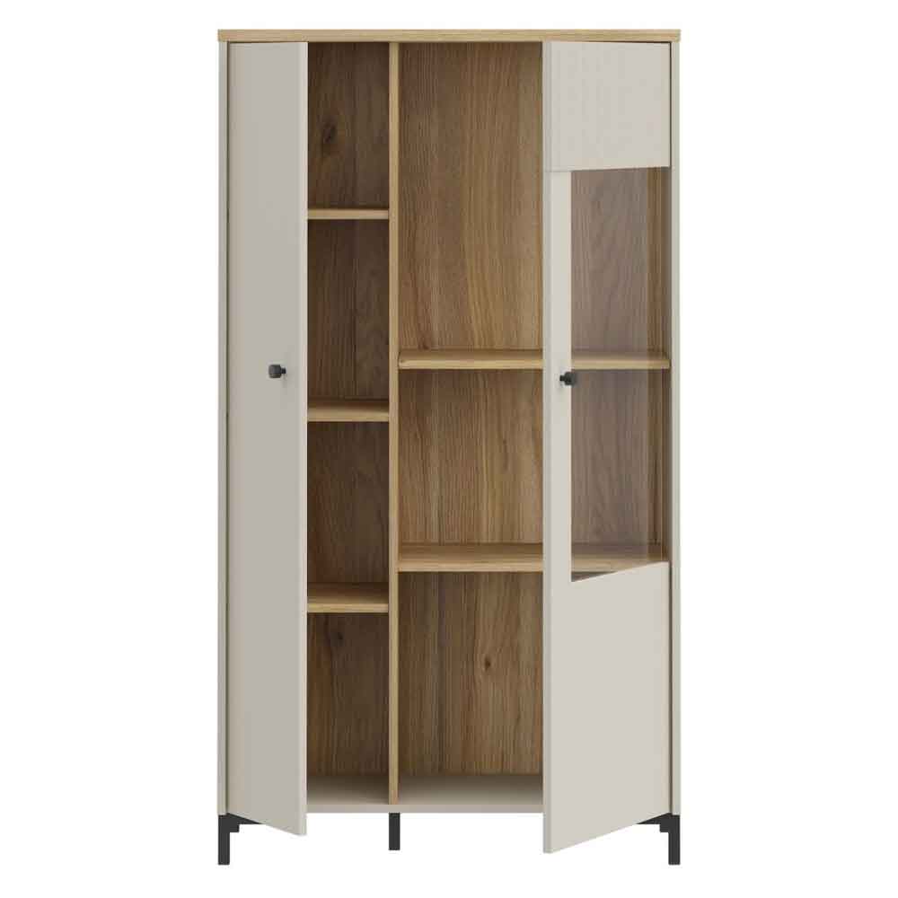 Bramley Wooden Display Cabinet with 2 Doors in Mauvella Oak and Sand