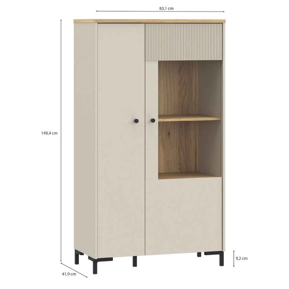 Bramley Wooden Display Cabinet with 2 Doors in Mauvella Oak and Sand