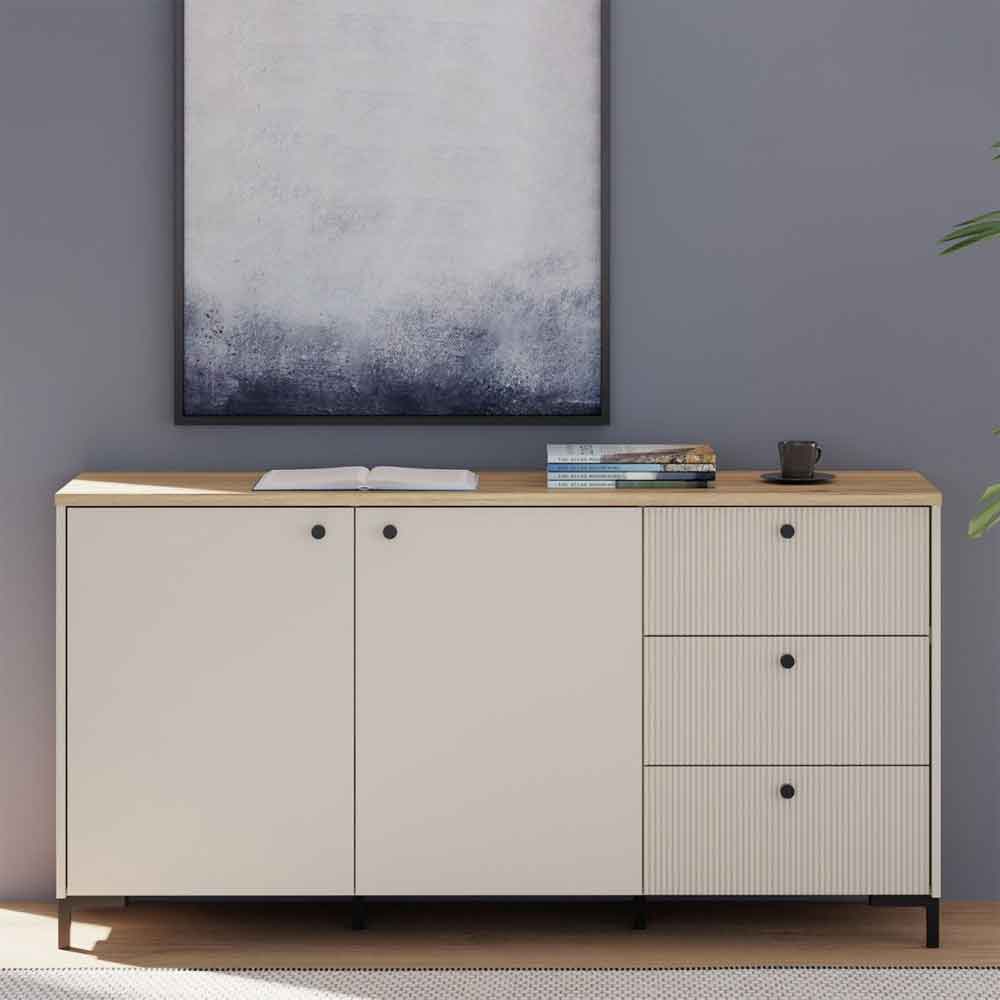 Bramley Wooden Sideboard 2 Doors 3 Drawers in Mauvella Oak and Sand