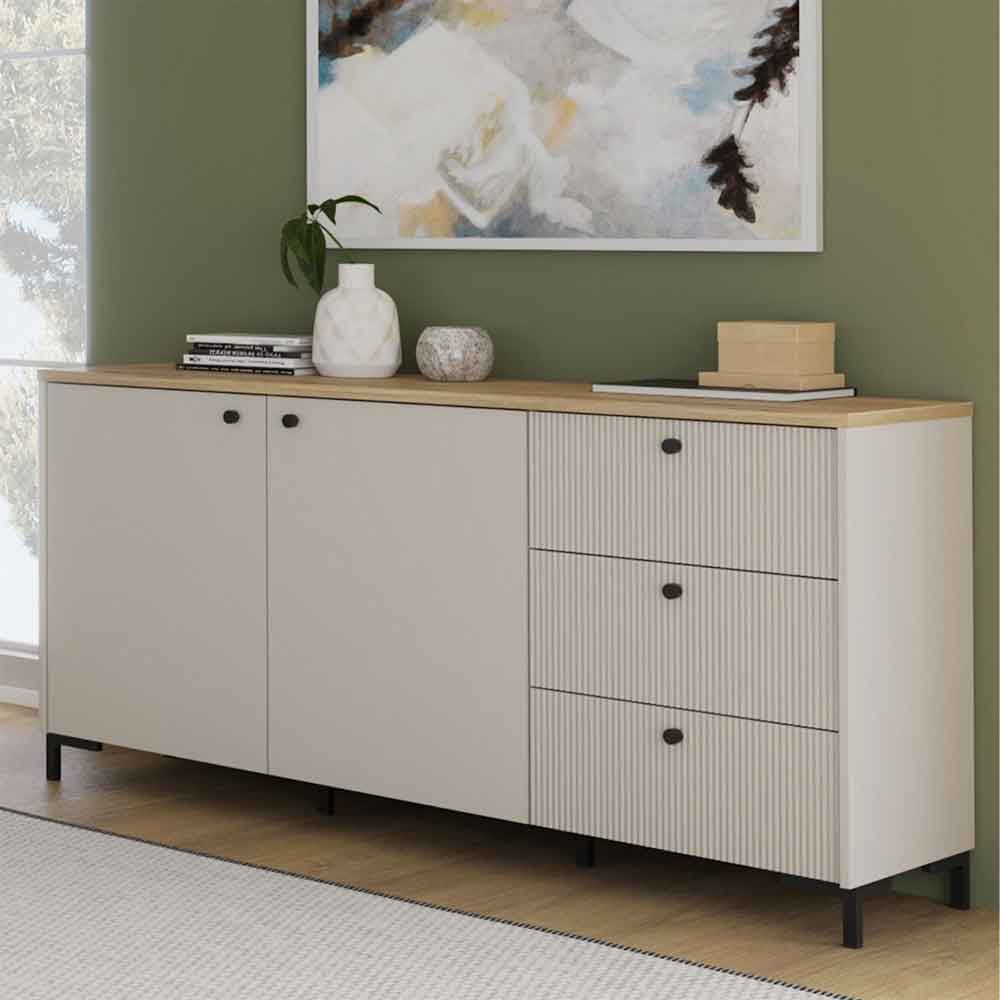Bramley Wooden Sideboard 2 Doors 3 Drawers in Mauvella Oak and Sand