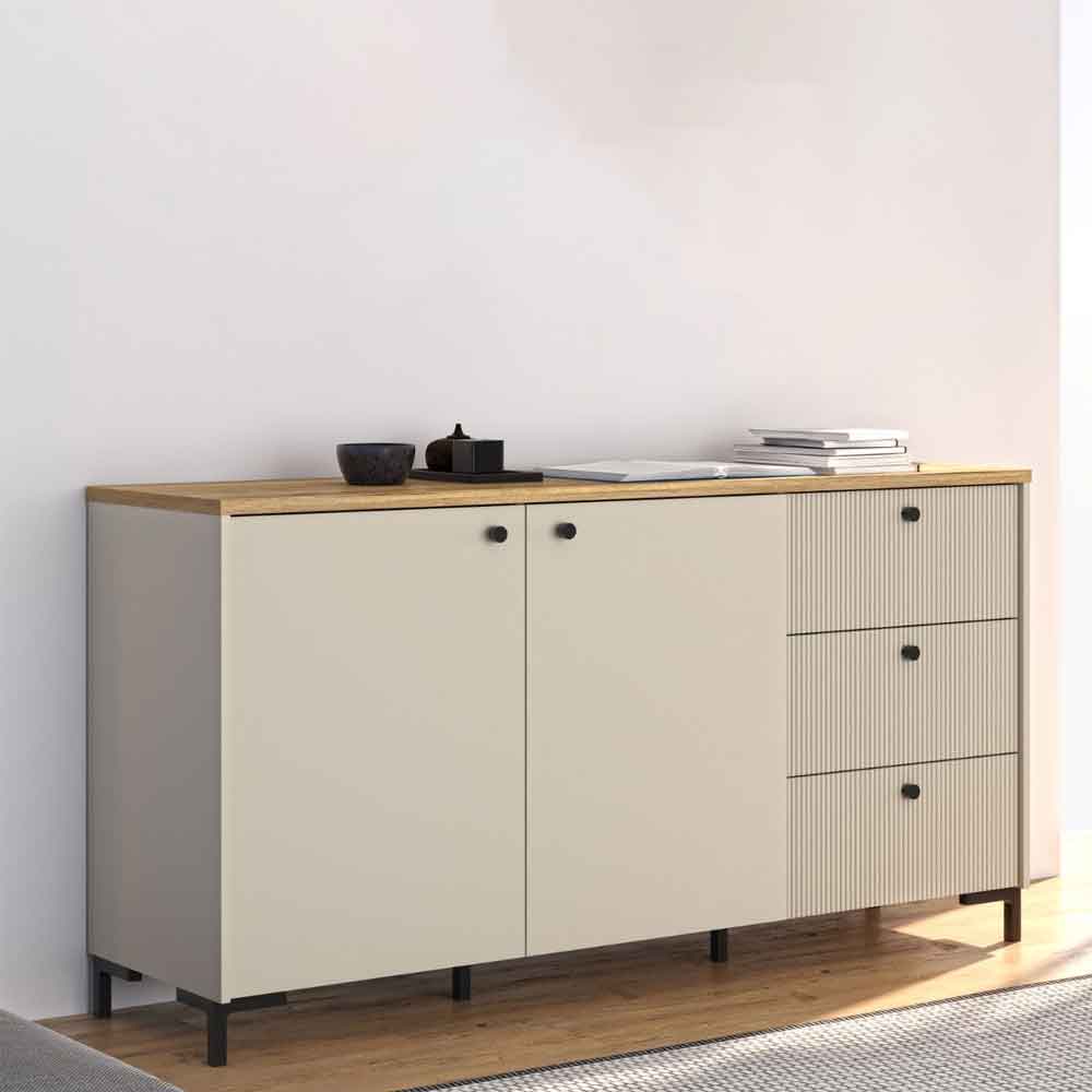 Bramley Wooden Sideboard 2 Doors 3 Drawers in Mauvella Oak and Sand