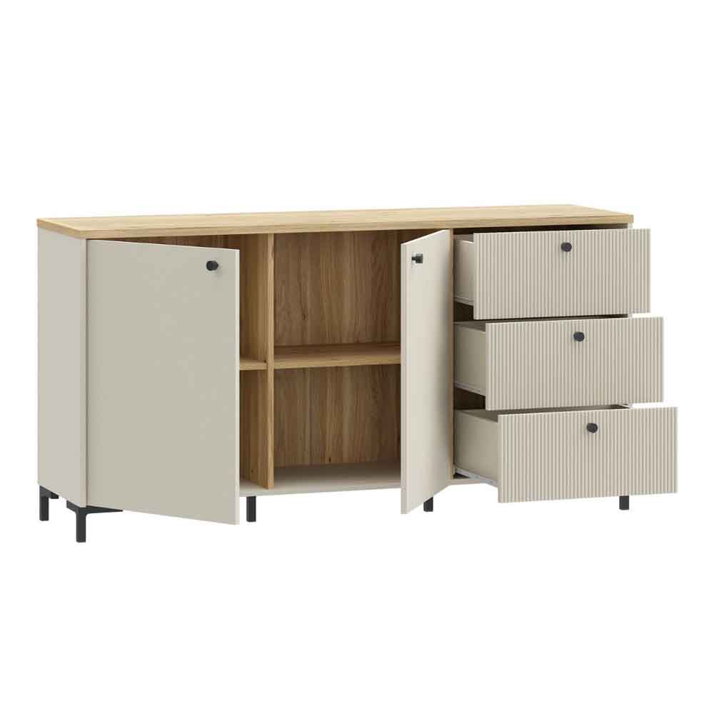 Bramley Wooden Sideboard 2 Doors 3 Drawers in Mauvella Oak and Sand