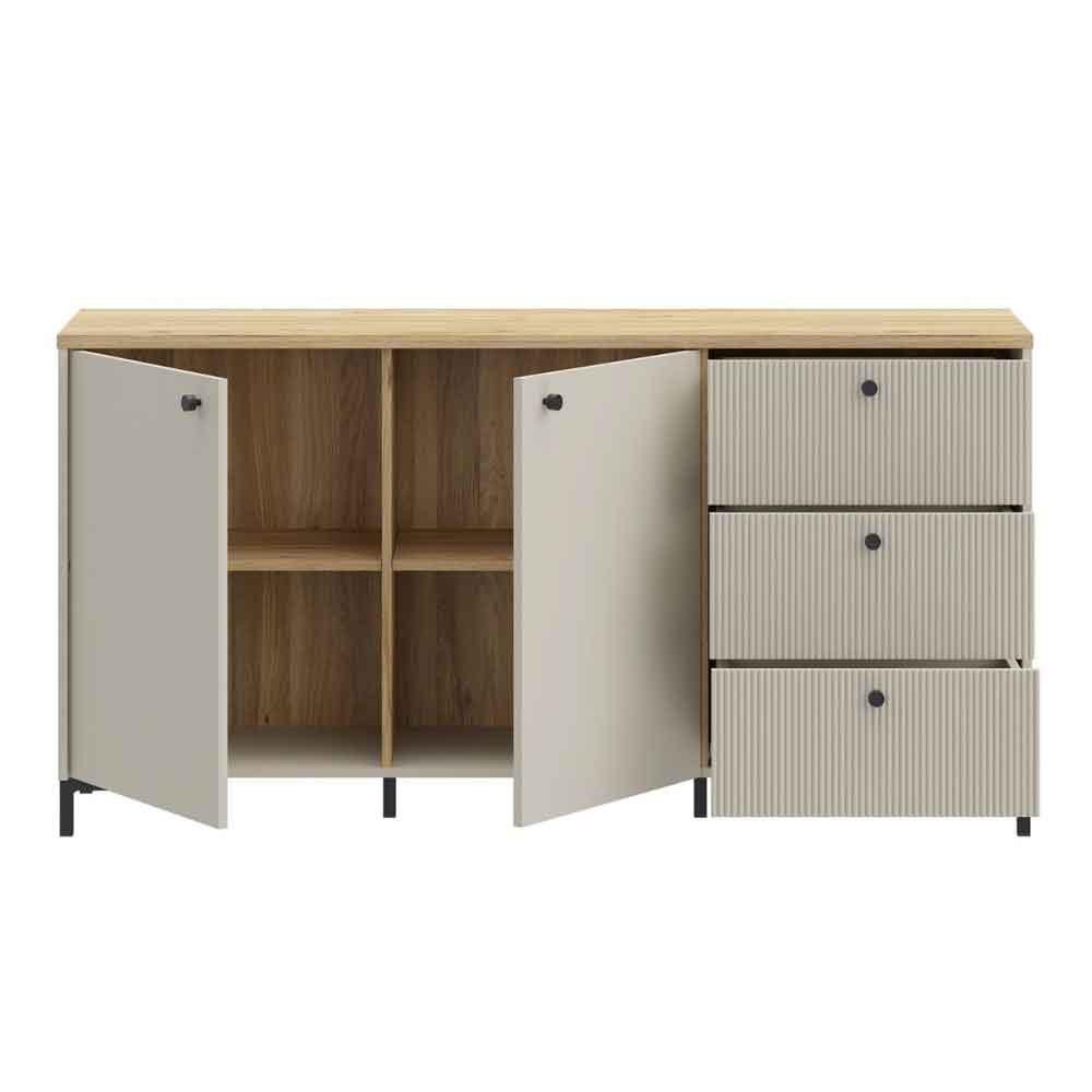 Bramley Wooden Sideboard 2 Doors 3 Drawers in Mauvella Oak and Sand