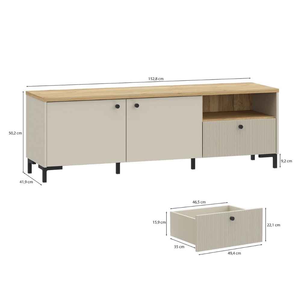 Bramley Wooden TV Stand with 2 Doors 1 Drawer in Mauvella Oak and Sand