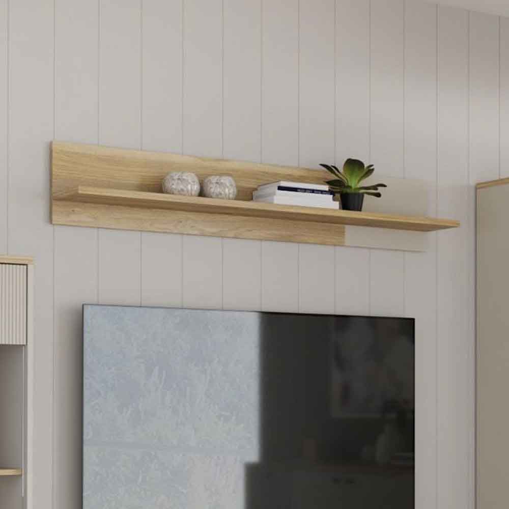 Bramley Wooden Wall Shelf in Mauvella Oak and Sand