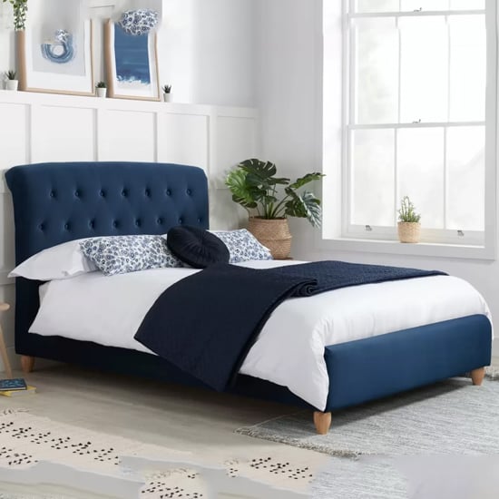 Brampton Fabric Double Bed In Midnight Blue
