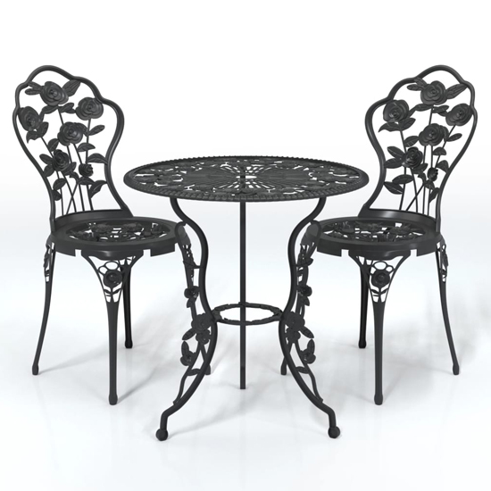 Brandi Cast Aluminium 3 Piece Bistro Set In Black