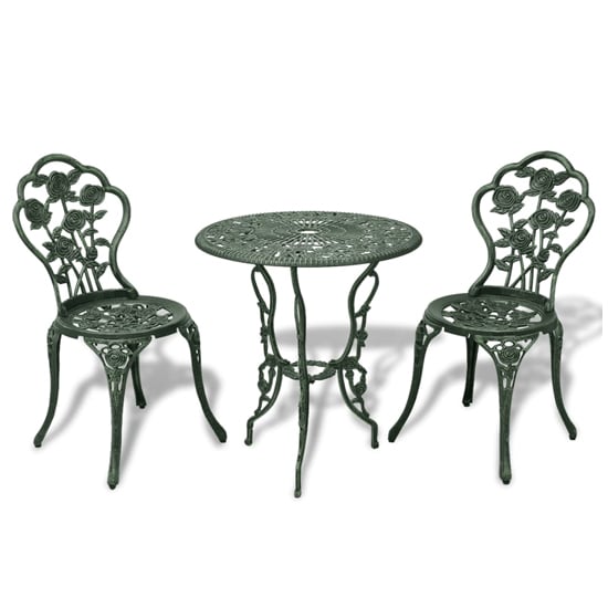 Brandi Cast Aluminium 3 Piece Bistro Set In Green