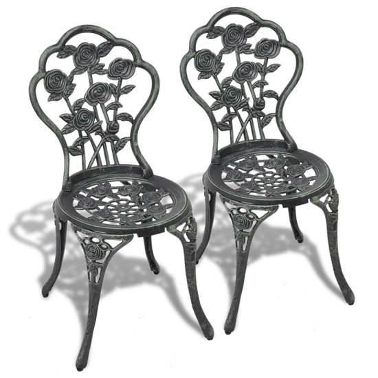 Photo of Brandi green cast aluminium bistro chairs in a pair