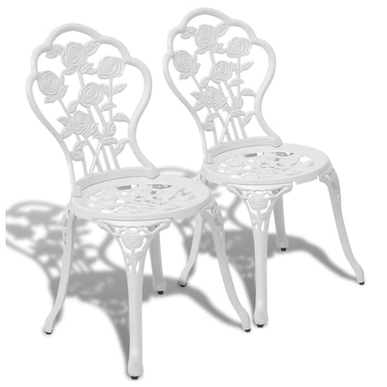 Photo of Brandi white cast aluminium bistro chairs in a pair